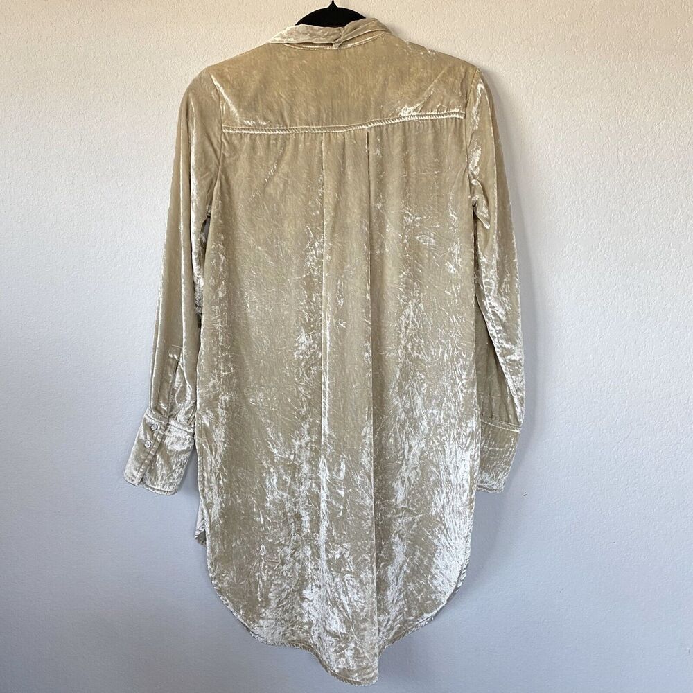 Maeve Womens Long Sleeve Hi-Lo Crushed Velvet Button Down Champaign Shirt Size 0 - Picture 3 of 15